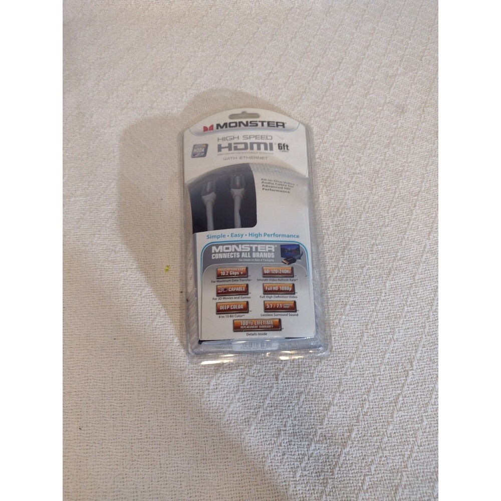Monster HDMI 6FT Cable For High Speed Cable Gray Grey Brand New